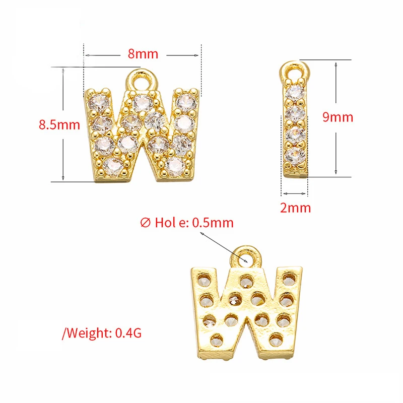 26 pcs/set Simple Classic Custom A-Z Alphabet Letter Charm Gold Color Copper Zircon Charm Name Pendant Original Woman Jewelry