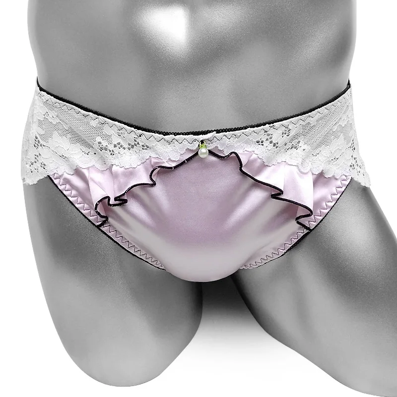 Ruffles Sissy Panties Satin Briefs Mens Underwear Sexy Lingerie See Through Back Lace Bikini Gay Underpants Sissy exotic Panties