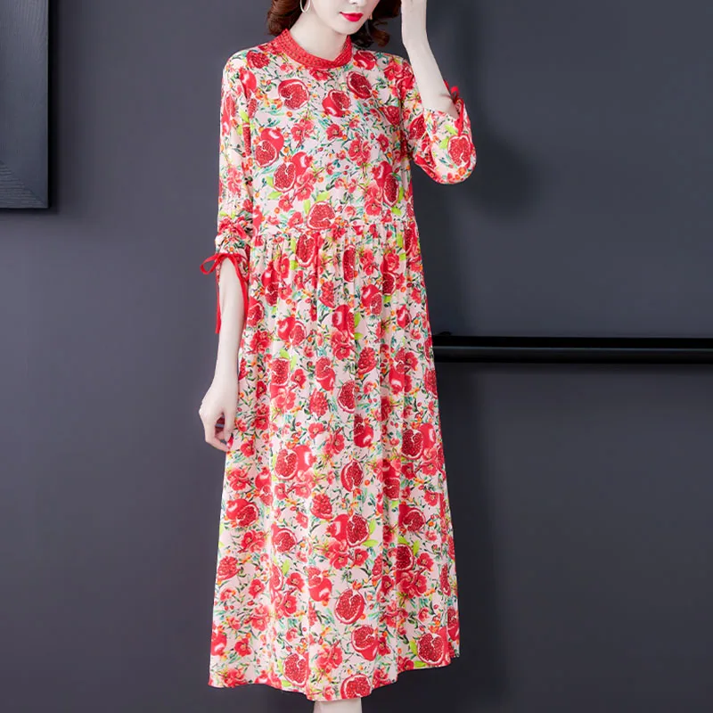 Robe mi-longue rouge à fleurs naturelles pour femmes, style Boho, vintage, maxi, pour l'été, élégante, pour tambours, tenue de soirée, éducatif, 2024