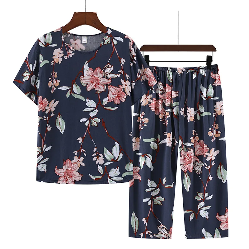 Fdfklak-Conjunto de pijama de talla grande para mujer, ropa de dormir de XL-4XL, traje de noche para madre, moda de verano, estampado Floral