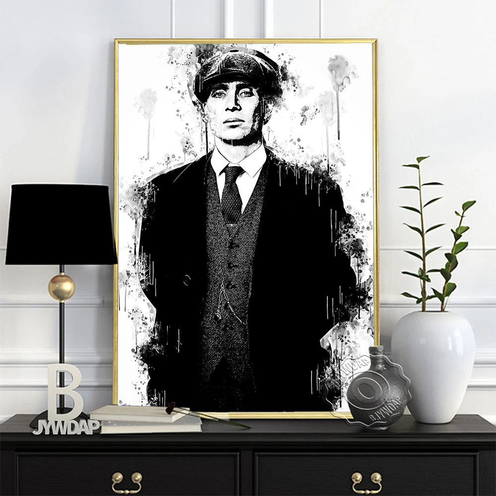 Thomas Shelby Black White Sketch Poster, Virtual Character Fans Collect Art Prints, Western Suit Gentry Minimalism Home Decor