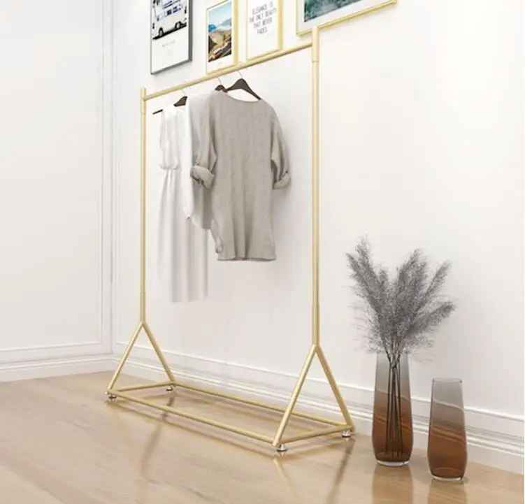 

Iron clothes shelf clothing store display stand floor-mounted golden simple hanger women's clothing store shelf display rack 001