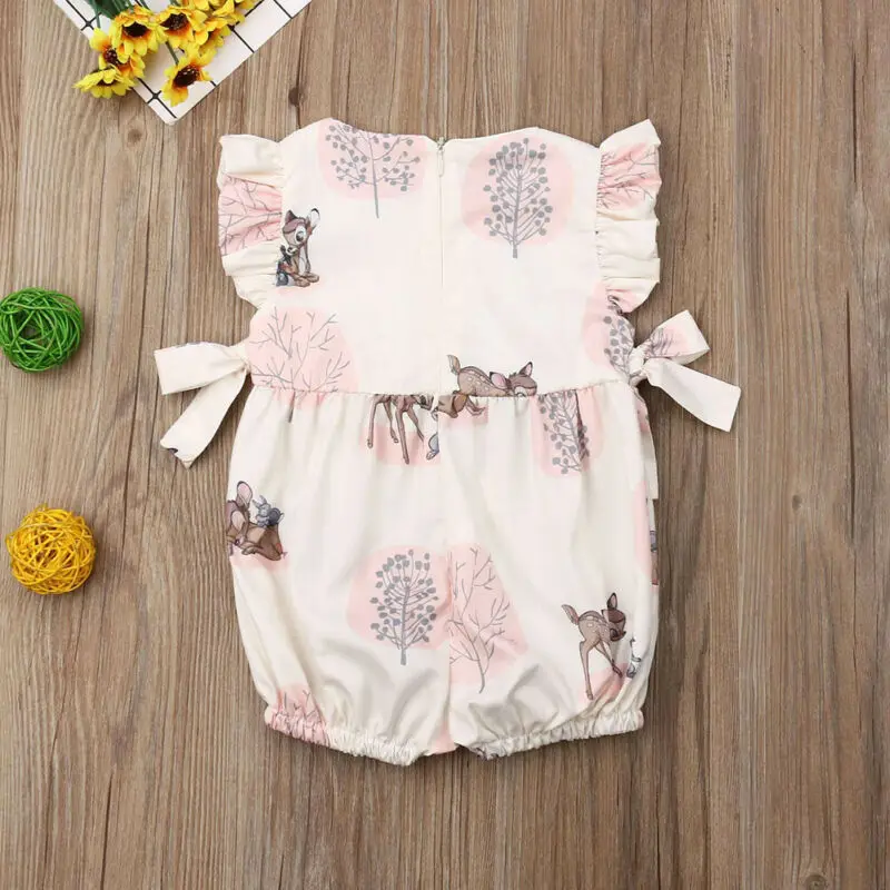 Cute Baby Girl Romper Deer Flower Cotton Soft Playsuit Jumpsuit for Newborn Infant Clothes Summer Fashion Clothing for 0-24M