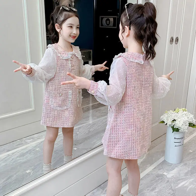 2021 new spring autumn/winter  Girls Kids voile lace Dress comfortable cute baby Clothes Children Clothing