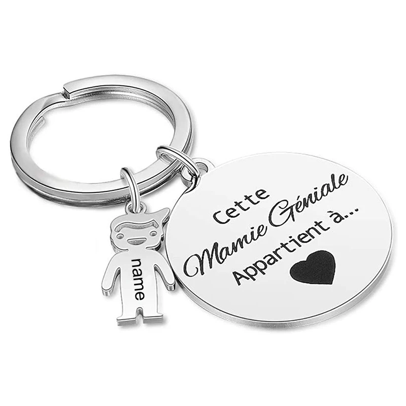 Personalized Name Child Family Keychain for Granny Gfit Custom Key Ring Boy Girl Kid Pendant Cette Mamie Géniale Appartient à...