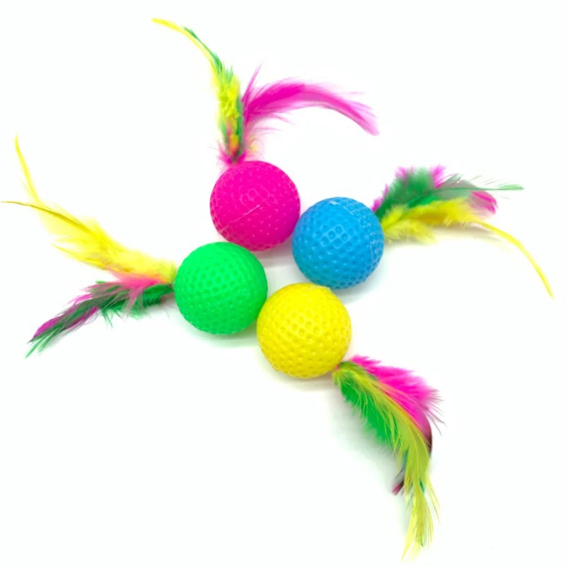 Pelota de Golf de plástico con plumas para gato, juguete interactivo para gatito, suministros para mascotas, 10 piezas