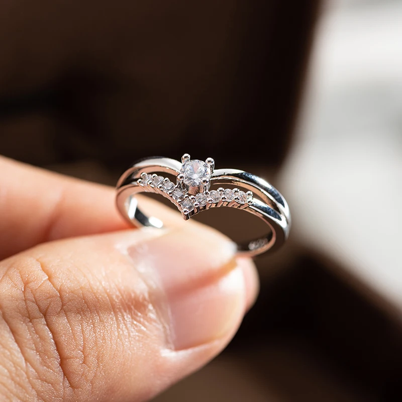 Fashion Crystal Wedding Rings for Women, Silver Color