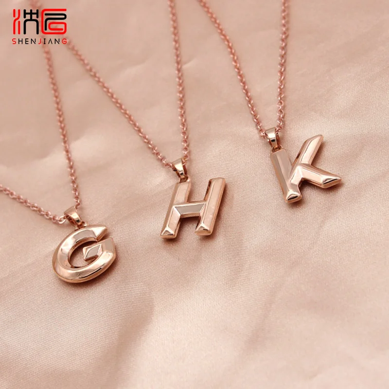 SHENJIANG New Trendy 585 Rose Gold Color Necklaces For Women A-Z Alphabet Letter Pendant Jewelry