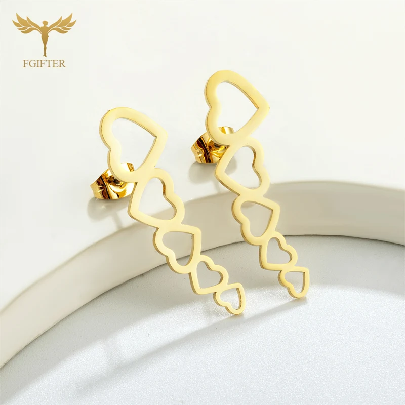 1 PC Fashion Long Stud Earrings For Women 5 Heart Flower Butterfly Design Gold Color Stainless Steel Jewelry Ear Accessories