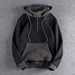 Fonekie Casual Handsome Hoodies Men 2025 Autumn Winter Retro Trend Color Contrast Hooded Jacket Youth Stand-up Collar Mens Coat