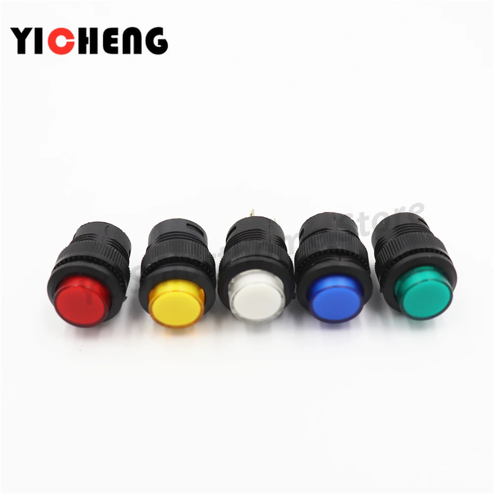 5Pcs R16-503 key button switch with light jog reset self-locking switch round 4 Pin 2 Pin 16MM With light  LED 3V