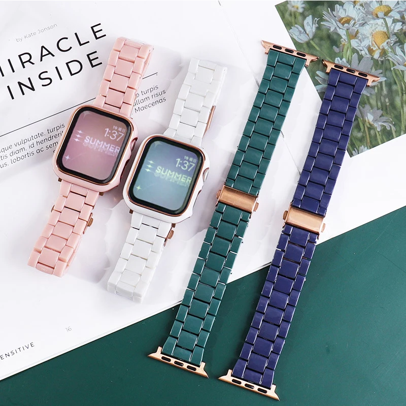 Fashion resin strap for apple watch band bracelet iwatch series 7 se 6 5 4 3 2 Lightweight and comfortable imitation resin strap