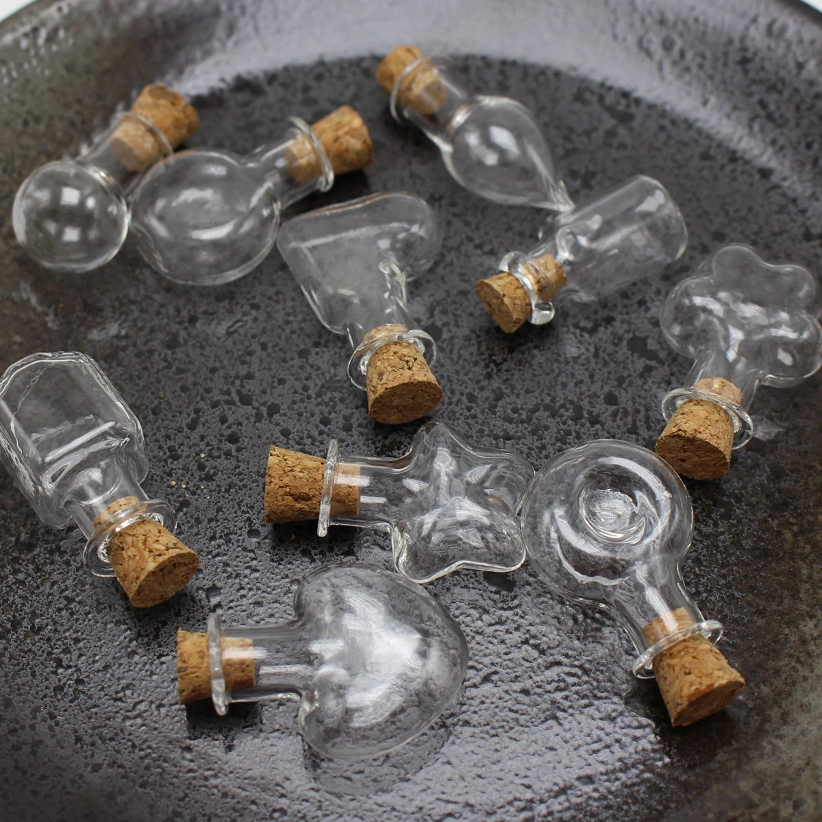 10pcs Mini Empty Glass Bottle Vials with Cork Stoppers - DIY Wish Bottles, Necklace Pendants, Craft Decor - 5-15mm Assorted Siz