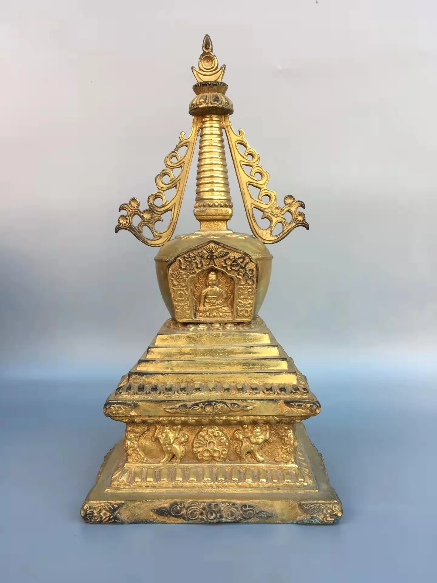 

Rare old Nepal's pure copper gilded larger stupa statue