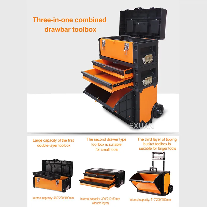 Multi-Function Trolley Tool Box/Three-In-One Hardware Tool Box/Tool Cart With Wheeled Removable Drawer/Three-Layer Removable