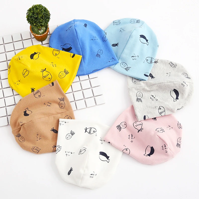 New Autumn Children's Hat Winter Baby Boy Girl Cotton Caps Kids Headwear Beanies Cartoon Fish Print Hats Accessories