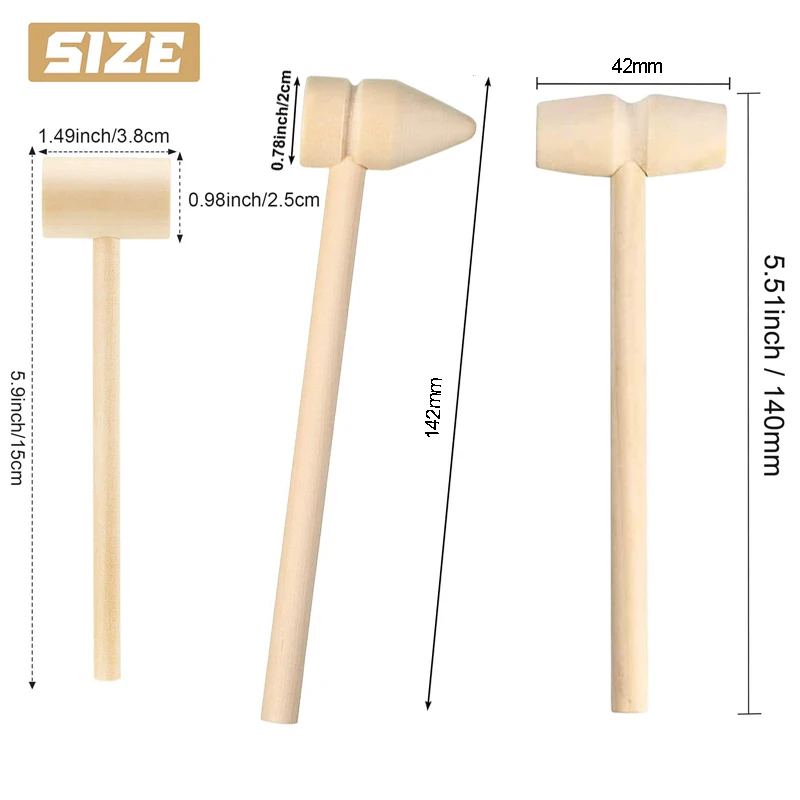 2pcs Mini Wooden Hammers Mallet Pounding Mallet Natural Hardwood Hammers DIY Craft Make Chocolate Crab Lobster Seafood Hammers
