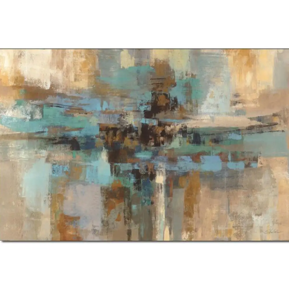 

Wall Art Handmade Abstract Oil Painting Morning Fjord Modern Contemporary Artwork For Living Room Dining Decor Brown Green Large