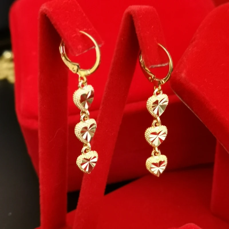 Gold Color Charm Earrings for Women Hearts Long Tassel Earing Hoop Brincos Femme Pendientes Mujer Trendy Jewelry Accessories