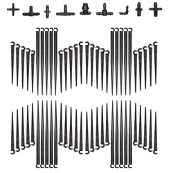 50PCS Garden Irrigation 11&20cm 1/4'' Fixed Stake Support Holder 4/7mm Hose Pipe DrIp Fitting Tee Elbow Cross Coupling Connector