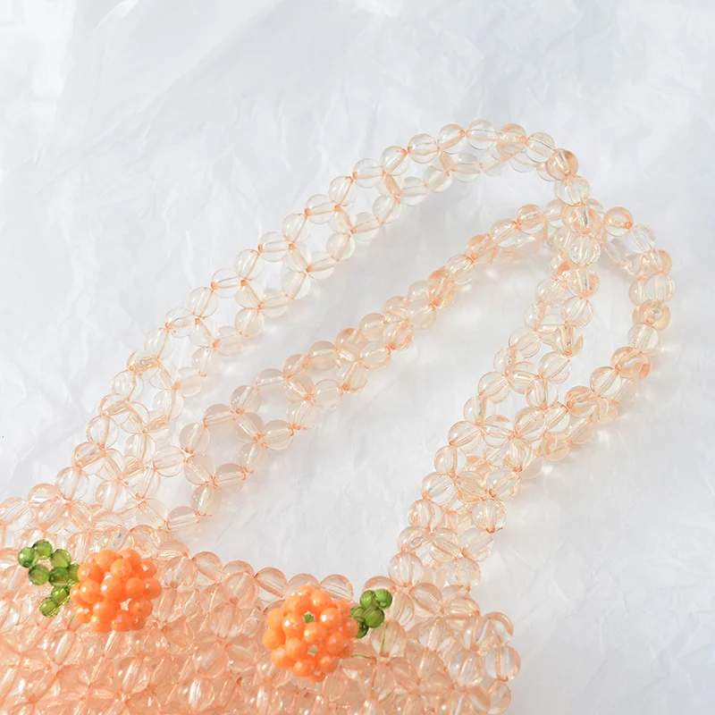 Retro Orange Beaded Bag Clear Crystal Jelly Clutch Bag Girl Beaded Woven Handbag for Woman 2022 Handmade Bags Luxury Designer