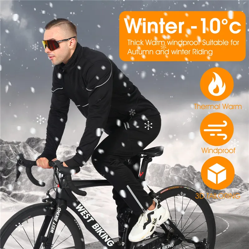 WEST BIKING Winter Cycling Pants Warm Fleece Sport Running Pants Windproof MTB Bike Riding Pants Fitness Bicycle Men\'s Trousers