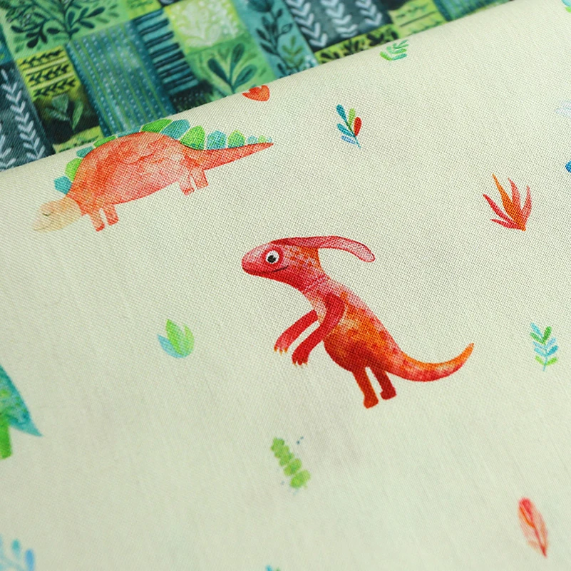 Child Cotton Digital Printed Dinosaur Fabric for Quilting Baby Clothes Bedding Home Textile Per Half Meter