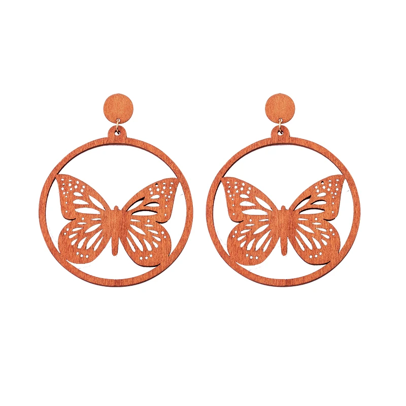 Trendy Butterfly Earrings Popular Personality Style Fashion Jewelry Brown Big African Wooden Earrings For Woman Gifts 2020 New