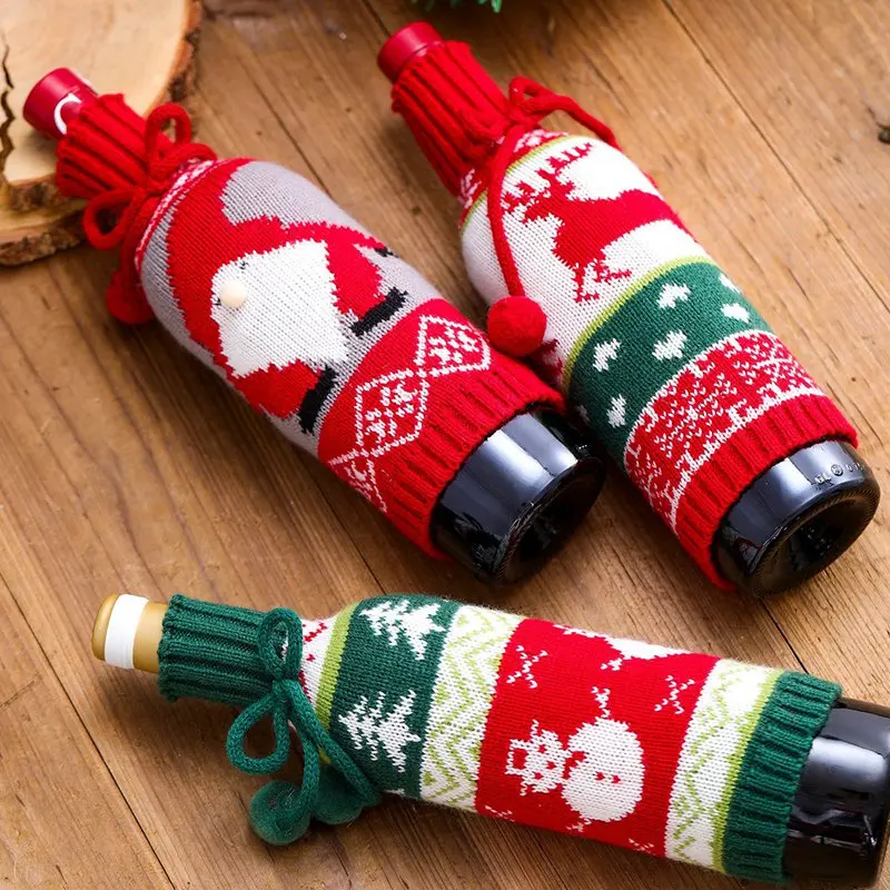 Funda navideña para botella de vino, adorno navideño para el hogar, Decoración de mesa, regalo de Año Nuevo, 2024