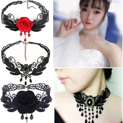 2021new Fashion Women White Black Lace Chokers Necklaces For Evening Party Lady Jewelry Pearl Pendant Bridal Accessories