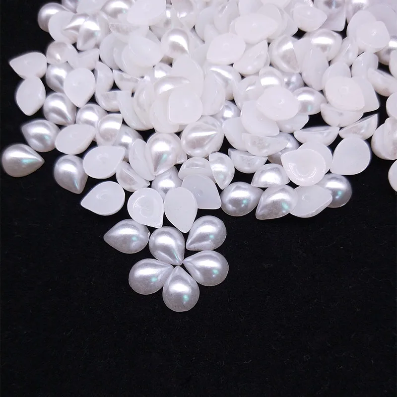 100pcs White Flatback Half Pearl Beads Droplets Flower Heart Imitation Pearls Scrapbook DIY Making Jewelry Crafts Accessories