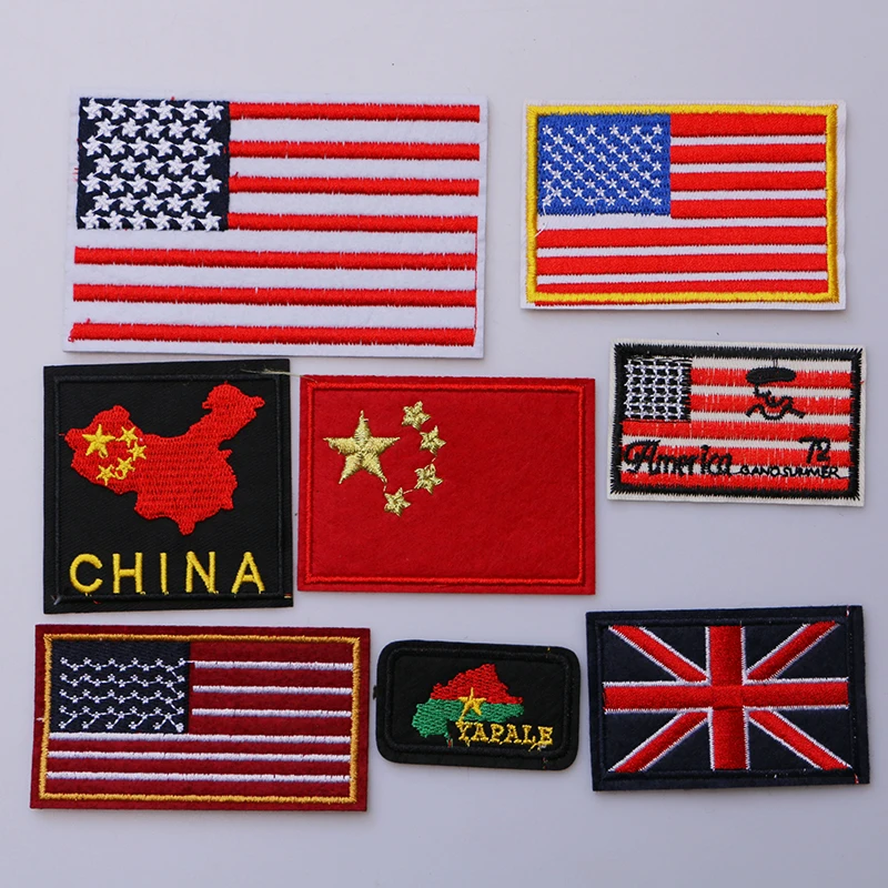 China United States British flag icon Embroidered Applique Patches For kawaii clothes DIY Iron on Badges on a backpack