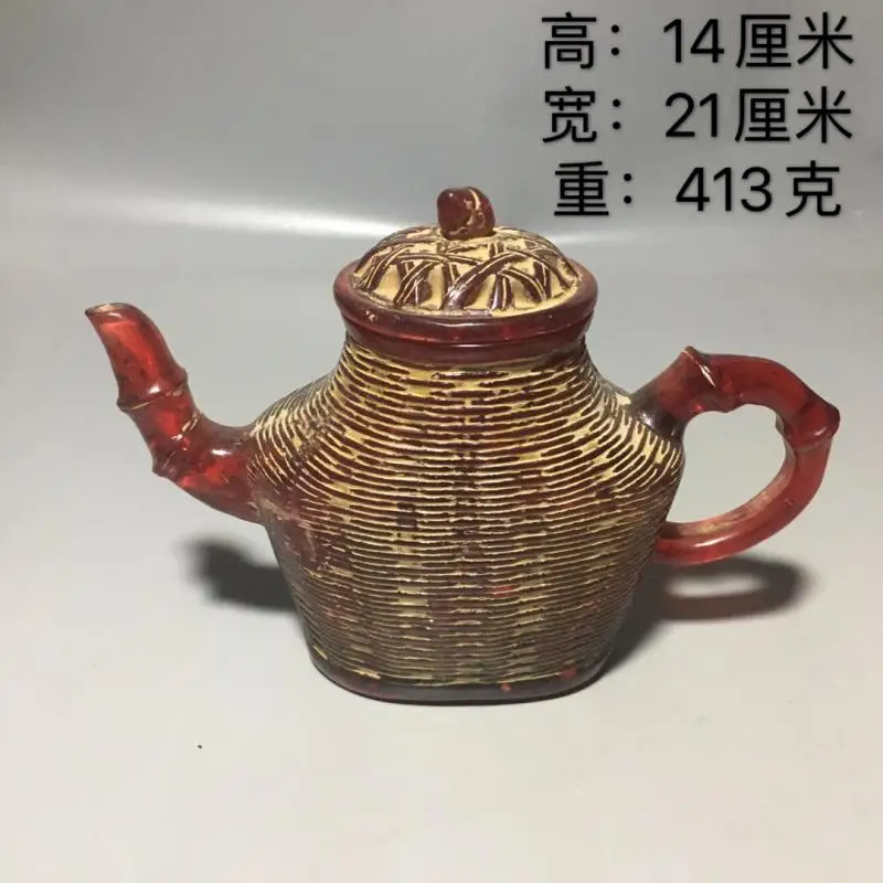 

China Amber fish Basket statue teapot crafts bead kettle tea water pot home desktop decoration