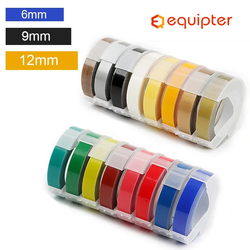 6/9/12mm 3D Embossing PVC Label Tapes Compatible Dymo 1610 1880 12965 Manual Label printers for Motex E101 Label Makers