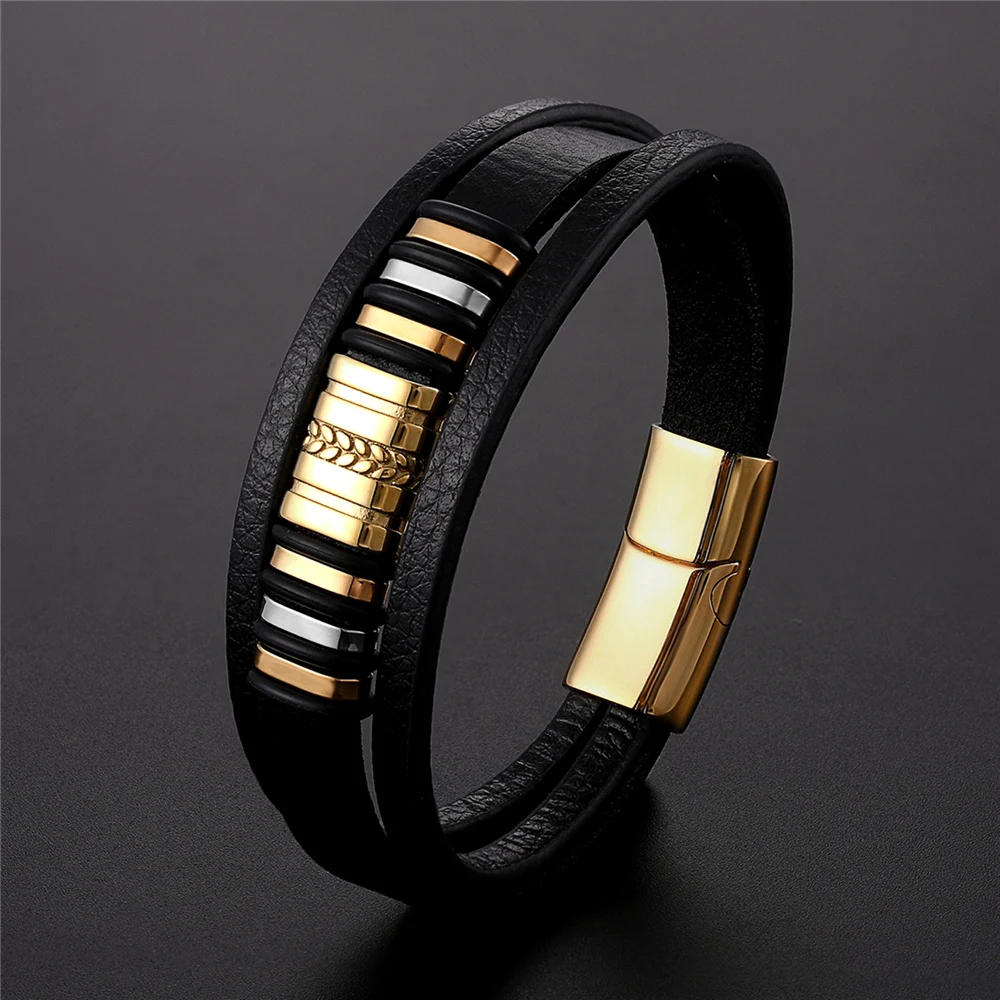 Moda modello irregolare forma moda uomo bracciale in pelle in acciaio inossidabile classico per ragazzi belli regalo di compleanno Pulseira