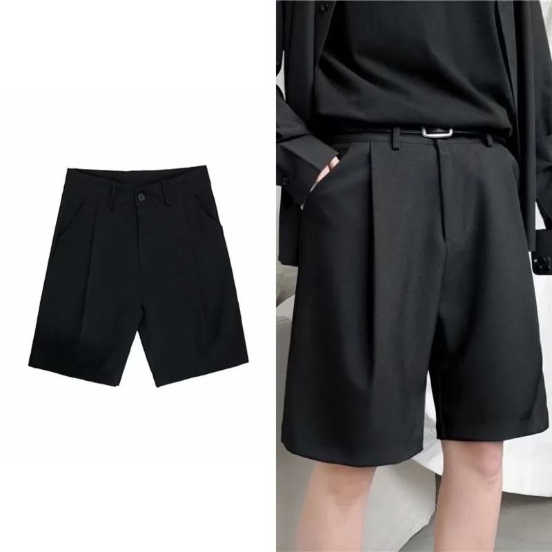 Summer Suit Shorts Men Fashion Business Dress Shorts Men Streetwear Loose British Style Suit Shorts Men Black Formal Shorts