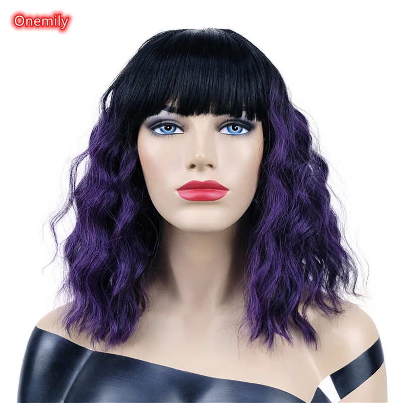 

Onemily Middle Length Water Wave Synthetic Women Natural Fashion Daily Wigs with Bangs