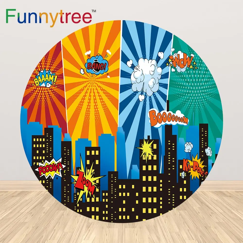 Funnytree Hero Circle Round Backdrop cover Birthday Party Baby Newborn background manga Photozone Photocall Wallpaper Decor