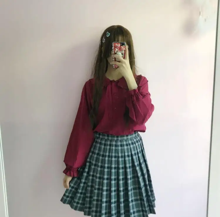 Japanse Student Dagelijks Zoete Lolita Shirt Vintage Falbala Peter Pan Kraag Victoriaanse Shirt Kwaii Meisje Gothic Lolita Top Loli Cos