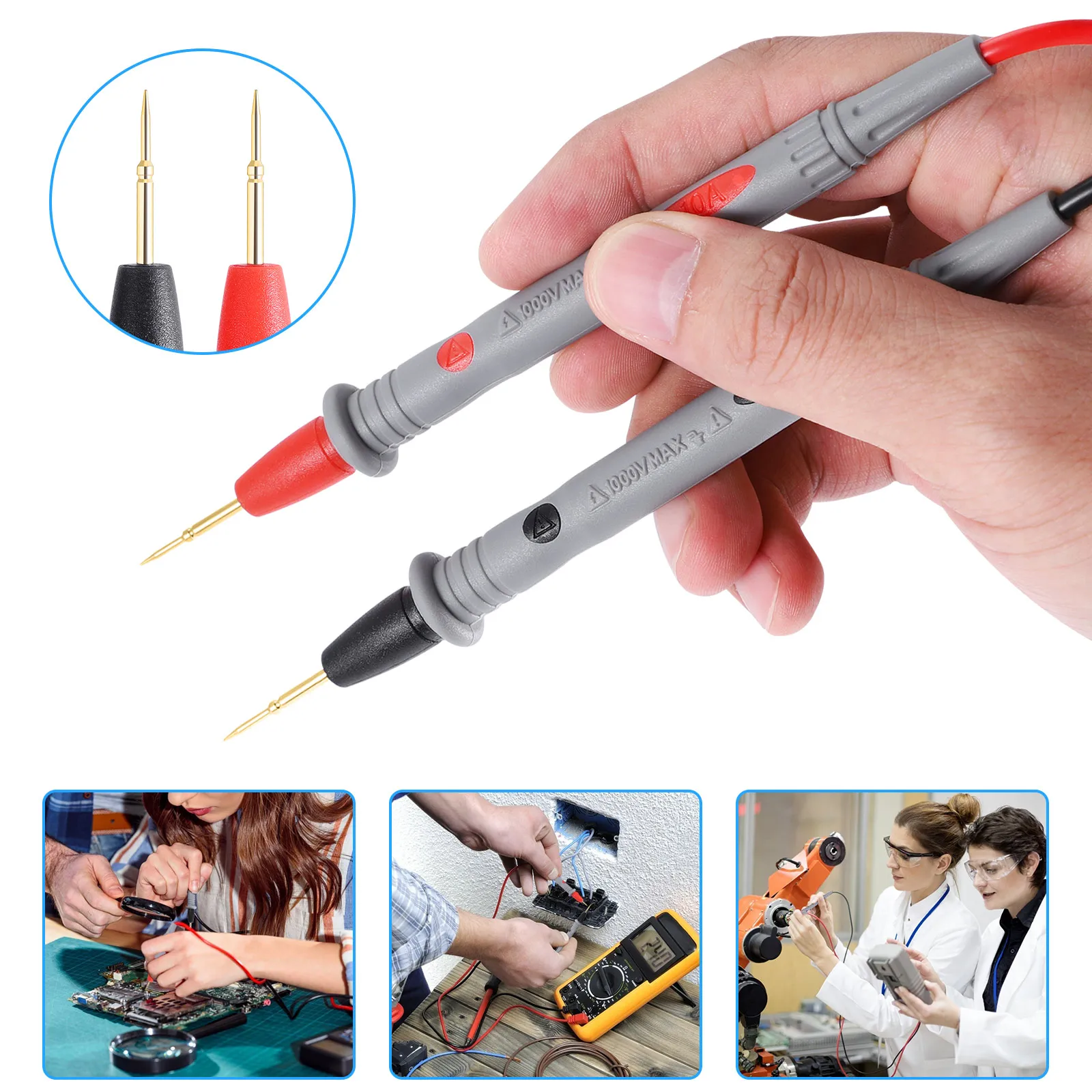 1 Pair Multimeter Wire Pen Digital Multimeter 10A Probe Universal Test Needle Pin Tester Accessory, with Clip