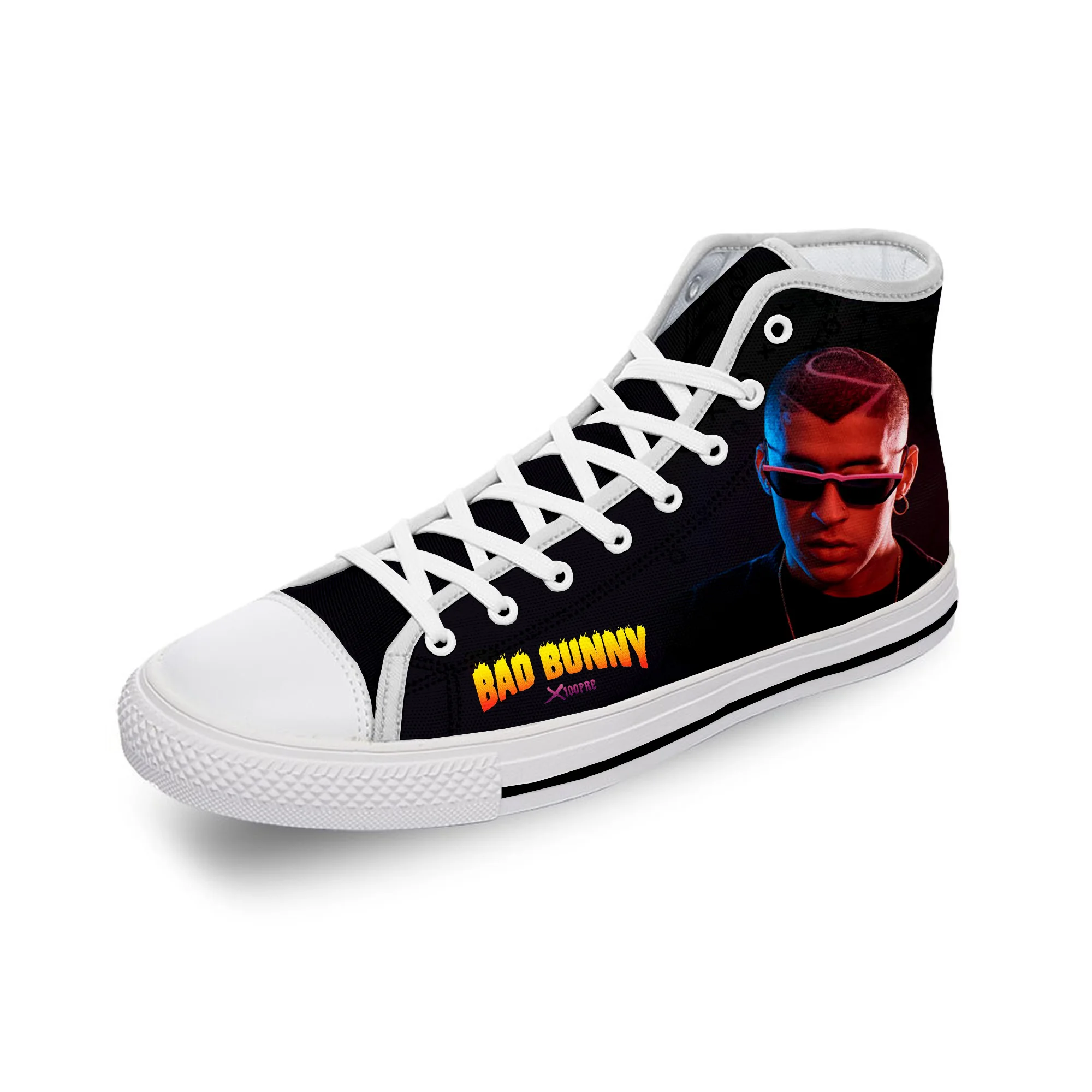 Bad Bunny Rap Hip Hop Rapper Cool White Cloth Fashion 3D Print High Top Canvas Shoes Men Women Lightweight Breathable Sneakers