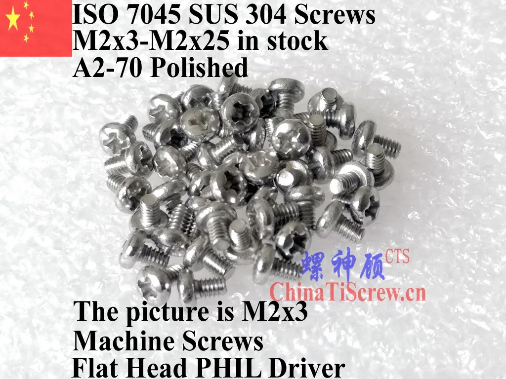 ISO 7045 Stainless Steel M2 Screws M2x3 M2x4 M2x5 M2x6 Pan Head PHIL Driver A2-70 Polished 100 pcs QCTI Screw