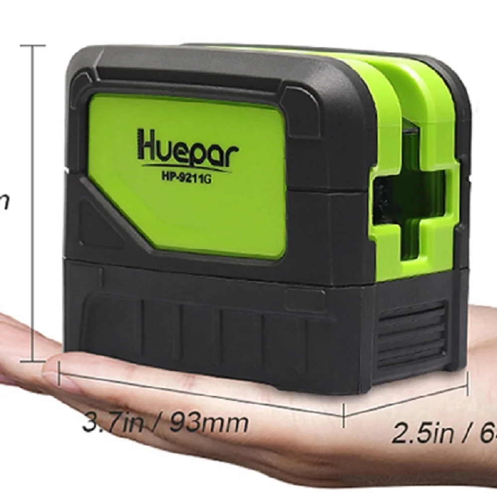 Huepar 2 Lines 2 Dots Cross Line Laser Level 9211G 180/110 degree Vertical Horizontal Self-leveling Laser Level