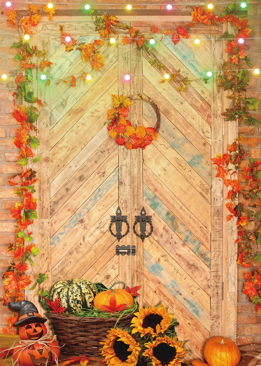 Capisco-Fondo de fotografía de otoño, decoración de Hojas de arce, granja de calabaza, puerta rústica, Photocall