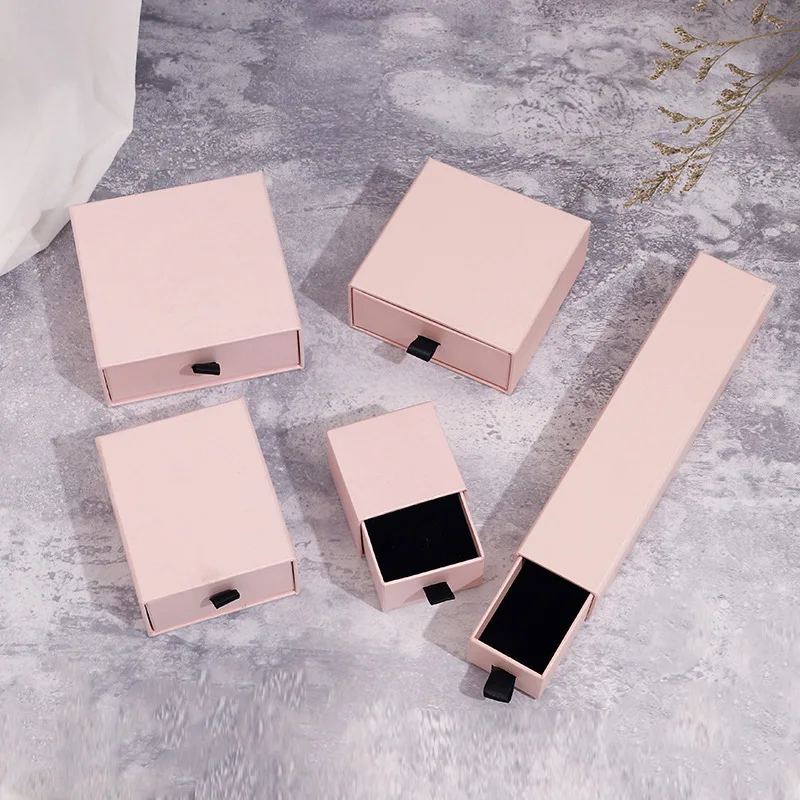 

Pink Cardboard Drawer Jewelry Boxes for Necklace Pendants Packaging Jewelry Display Organizer Storage Gift Box Can Personalized