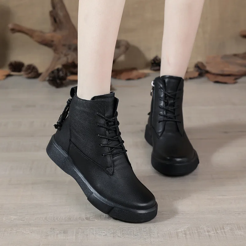 

Short Boots Women's Spring 2021 New Thick-soled Women's Boots Breathable Cowhide Black Martin Boots Autumn and Winter Boots