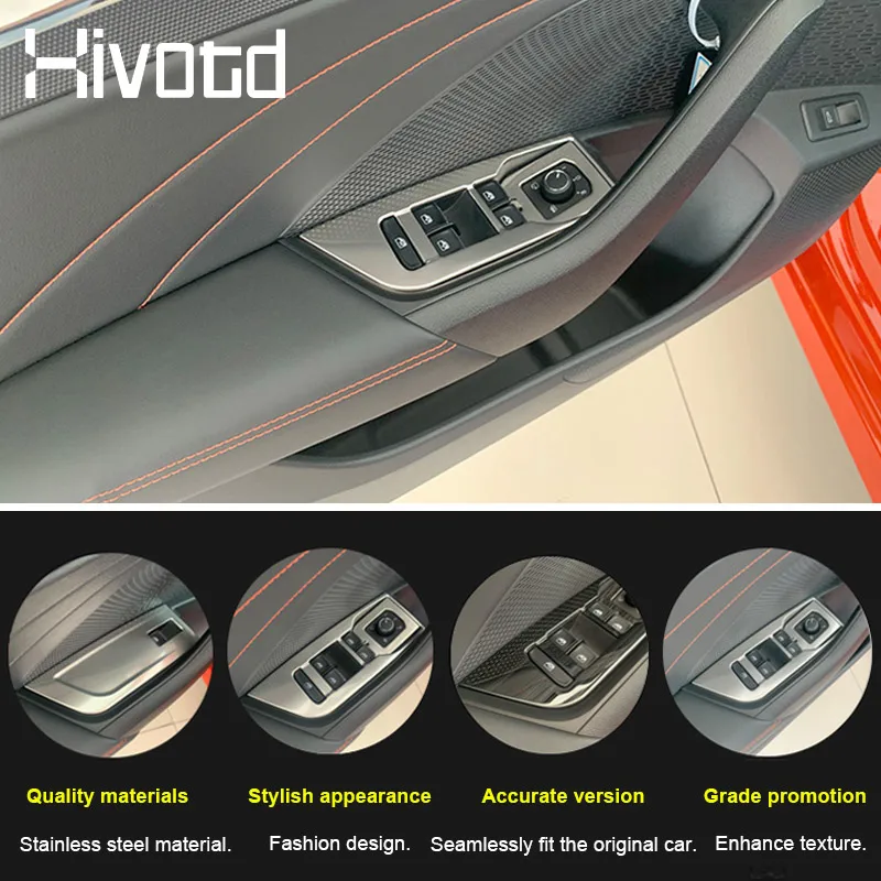 Car Door Window Lifter Switch Button Panel Cover Interior Decoration Frame Parts For Skoda Octavia Pro A8 2021 2022 Accessories