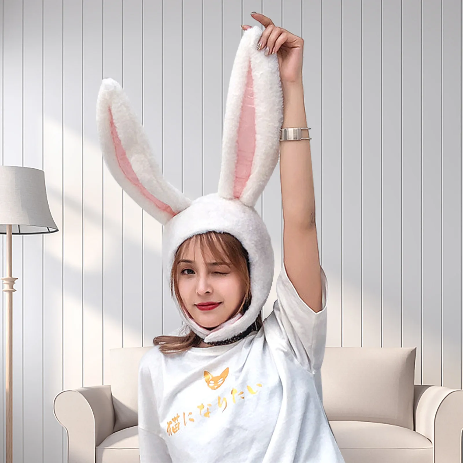 Christmas Party Cute Cosplay Women Girls Long Bunny Ears Cap Cosplay Beanie Plush Hat Bunny Ears Hat Rabbit Headgear Holiday Hat