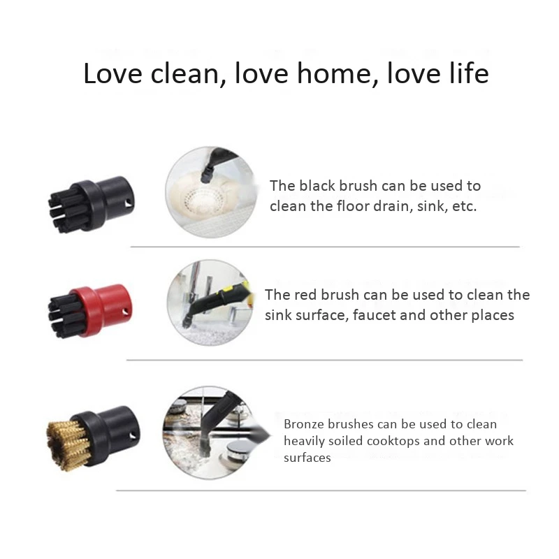 3Pcs 노즐 나일론 브래스 경감 님이 브러쉬 Karcher SC1 SC2 SC3 SC4 SC5 SC7 EasyFix 걸레 헝겊 넝마 스팀 청소기 부품