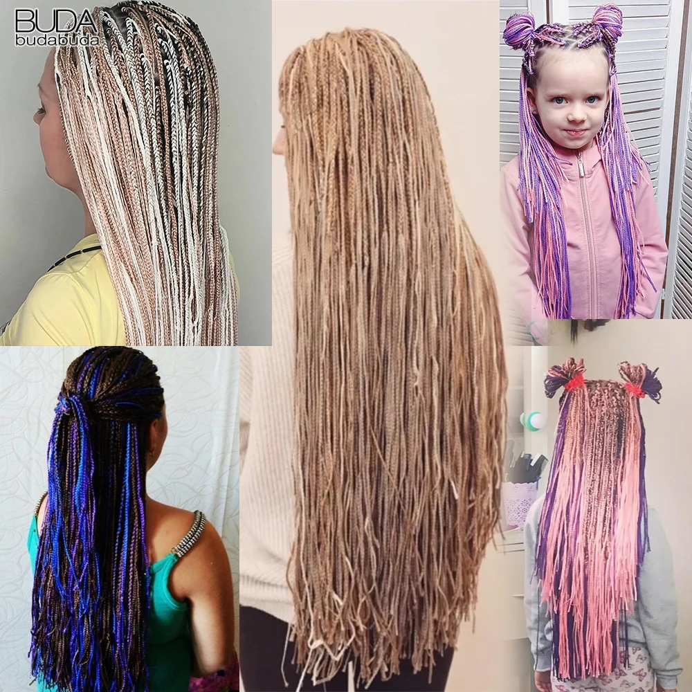 28 Inch Synthetic Zizi Braids Thin Box Braids Hair Extensions Brown Pink Blue Red 613 Box Crochet Braiding Hair For Women 50g